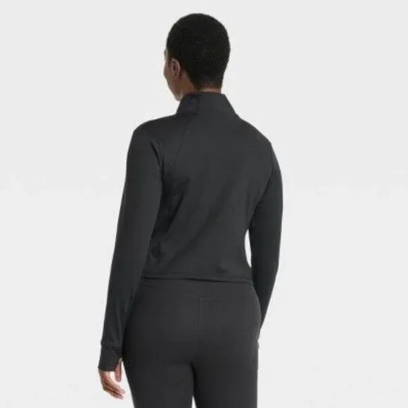All in Motion Women's XL Black 1/2 Zip-Up Femme Knit Pullover Jacket Thumbhole - Picture 3 of 13